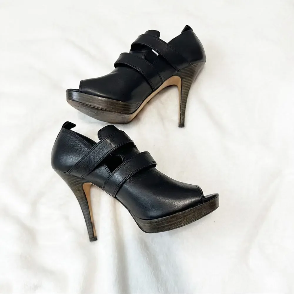 Coach Alexia black leather peep toe heels pumps size 8 sandals buckle - Picture 8 of 10